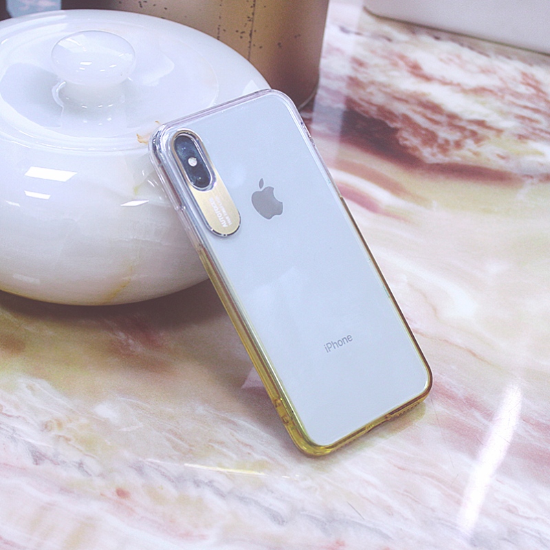 Custodia per telefono a colori che cambia gradualmente bordo per iPhone X \/ XS con protezione per fotocamera in metallo